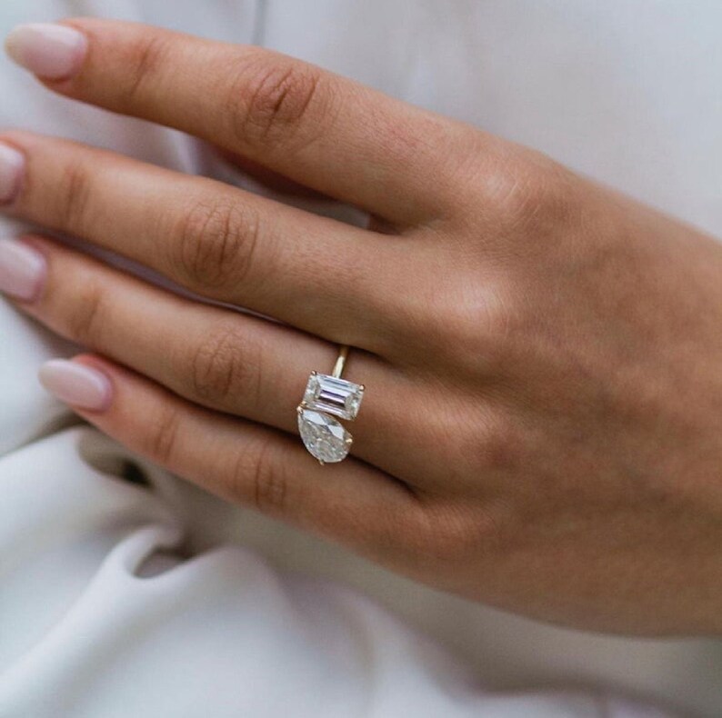 Toi Et Moi Two Stone Engagement Ring White Pear and Emerald Etsy