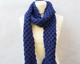 Blue Knitted Scarf, Tassel Scarf, Women's Scarf