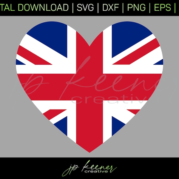 UK Flag Heart SVG | Union Jack SVG | Great Britain Flag Cut File | United Kingdom | Cricut Design | Silhouette Design | Digital Download