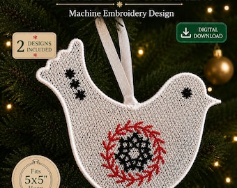 Christmas Bird Ornament, Ukrainian Dove FSL Design, Peace Symbol, 5x5 Hoop