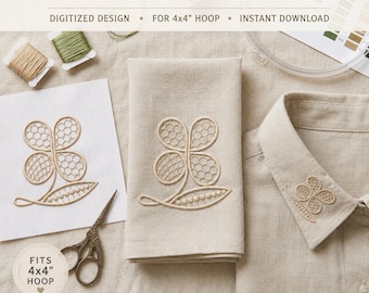 FSL Lace Flower Applique Design, Free Standing Lace Motif, 4x4 Hoop Machine Embroidery Pattern