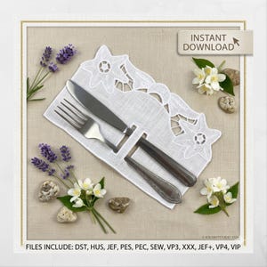 Starfish Richelieu Cutwork Cutlery Holder Design, Nautical Silverware Mat, Beach Wedding Table Decor