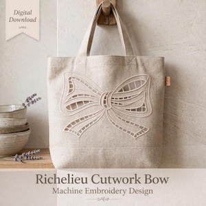 Vintage Cutwork Bow Embroidery File, Richelieu Lace Pattern for Curtains, Table Runner Motif