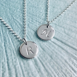Dainty Initial Disc Necklace Sterling Silver with Large Letter