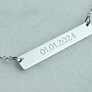 Sterling silver horizontal bar necklace with personalised engraving