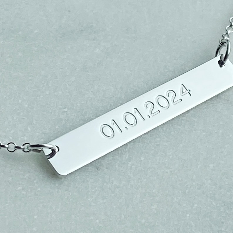 Sterling silver horizontal bar necklace with personalised engraving