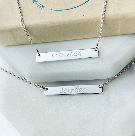 Personalised Sterling Silver Horizontal Bar Necklace