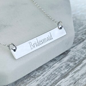 Sterling silver horizontal bar necklace with personalised engraving