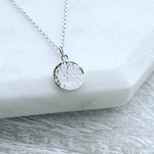 Hammered Sterling Silver Disc Necklace, Small and Dainty 10 mm