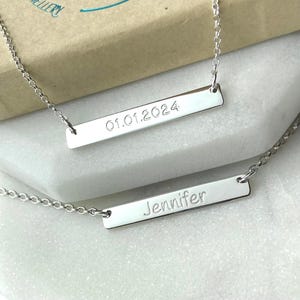 Sterling silver horizontal bar necklace with personalised engraving