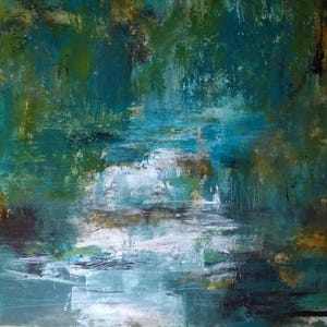 Biglietto d'auguri artistico vuoto per il tuo messaggio personale, dipinto cascata alberi natura impressionisti carta sostenibile biodegradabile manica, busta