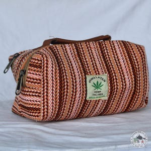 Bolso "Prinsa", pequeño bolso de mano de cáñamo, algodón y cuero, hecho a mano, comercio justo, neceser, cartera, regalo.