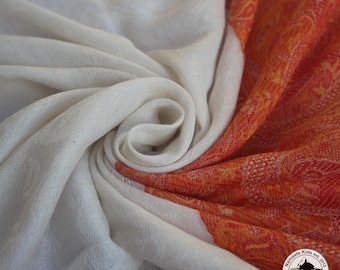 Cashmere Scarf"Suntala" –Handwoven Scarf,White and Orange,Neck Scarf,Lightweight Women's Scarf,One-of-a-Kind,Handmade in Nepal,Pashmina,Gift