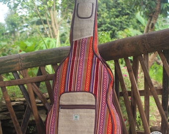 Handmade hemp guitar bag "Sangeetkar" with shoulder strap and wall mount | Colorful padded guitar bag | Travel bag