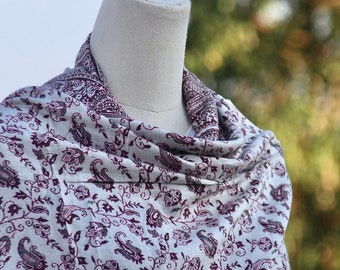 Écharpe Pashmina Sundra, écharpe pashmina rouge foncé rouge blanc, foulard, foulard, pashmina, écharpe tissée à la main, fait main, cadeau