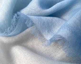 Bufanda cachemira Nyak, chal de cachemira tejido a mano, azul, blanco, chal, bufanda, moda ligera verano, moda playa, pashmina