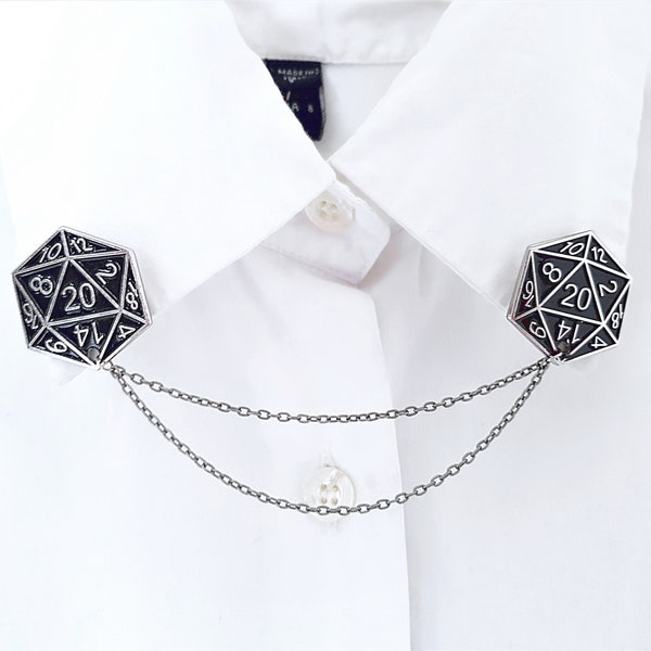 D20 collar pin with chain Dungeon and Dragons game accessories RPG lover gift idea badge for gamer D&D tabletop games gaming jewelry for him