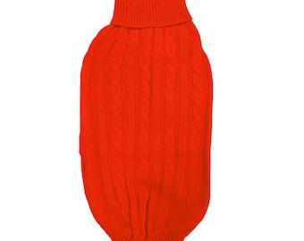 Pull pour chien en tricot rouge - torsades avec revers aux jambes convenant aux chiots, petits chiens, chats et grands chiens pour l'automne/hiver