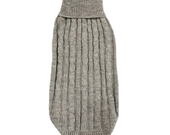 Pull pour chien en tricot gris - torsades avec revers aux jambes convenant aux chiots, petits chiens, chats et grands chiens pour l'automne/hiver