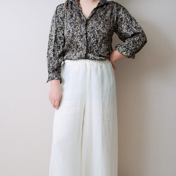 80s Sheer Flowy Cream White High Waisted Pants Wo… - image 3