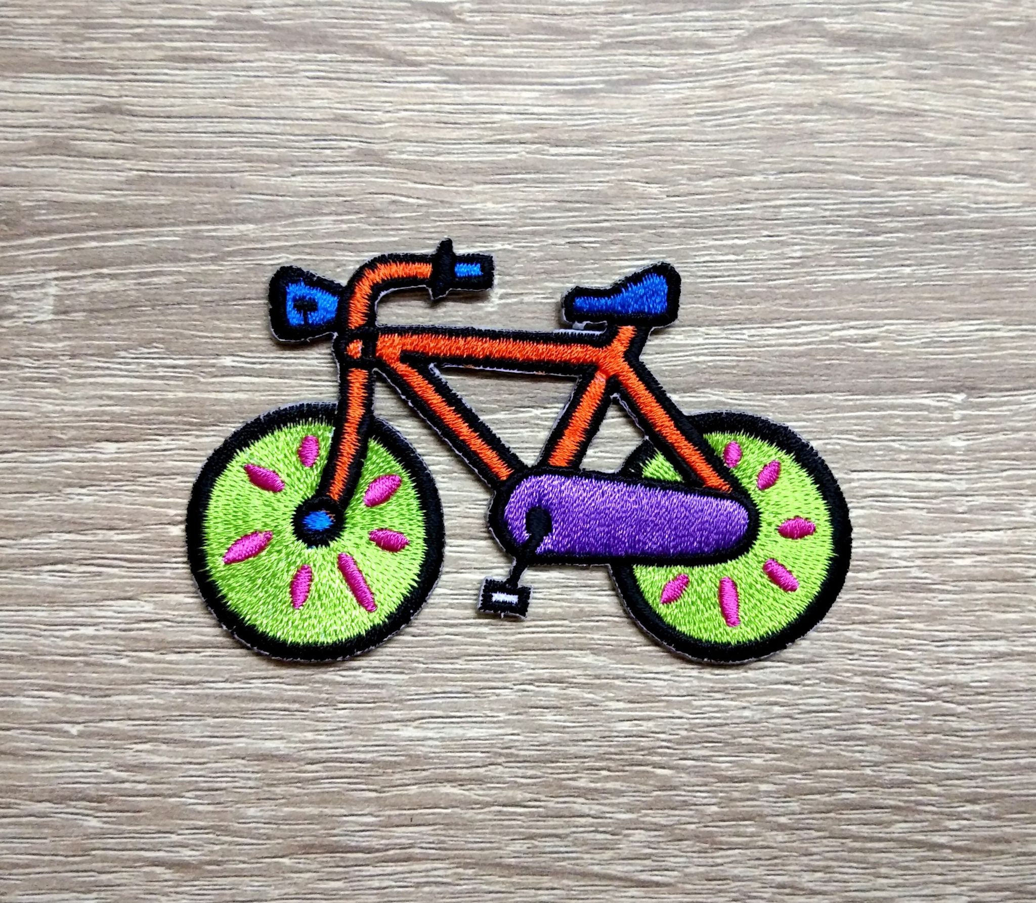 Bicycle Bike Orange & Green Embroidered Applique Iron on Patch Etsy
