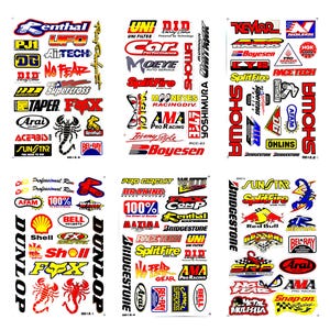 6Pc. Sticker Sheets Motorcycle Car ATV Bike Motor Sport Racing Stickers Helmet Decal waterproof vinyl ST01