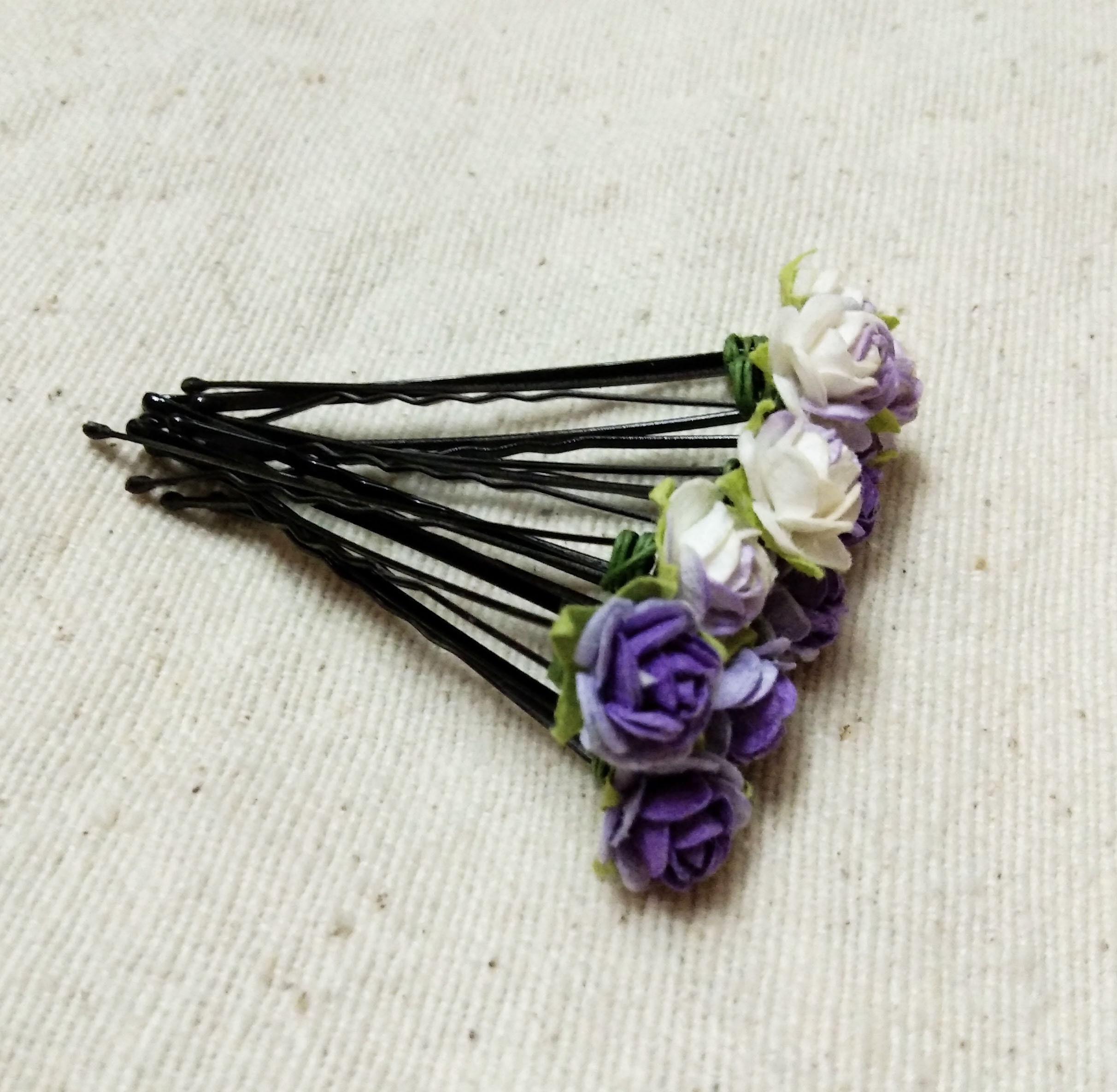 Set 10 Pcs. Tone Purple Rose Flower Pins Bridal Hair, Pins Wedding Hair