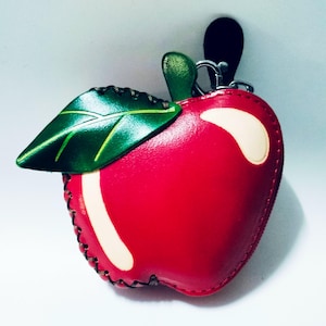 Echtleder Apple Red Geldbörse, Apple Geldbörse, abnehmbarer Wristlet Strap Beutel, Reißverschluss, besonderes Geschenk, Mini Geldbörse für Kinder