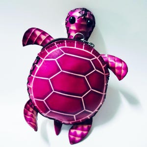 Monedero de piel auténtica con diseño de tortuga rosa, monedero con forma de animal, correa de muñeca extraíble, cierre de cremallera, regalo especial, cartera para niños