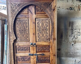 Double Antique Moroccan Carved Wooden Door Wall Deco Boho - Etsy Israel