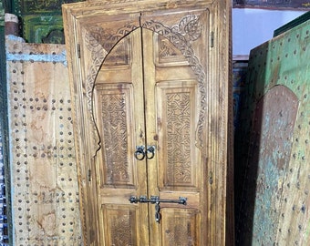 Handmade Rustic Moroccan Boho Style Natural  Wood Wal Mount Cabinet 