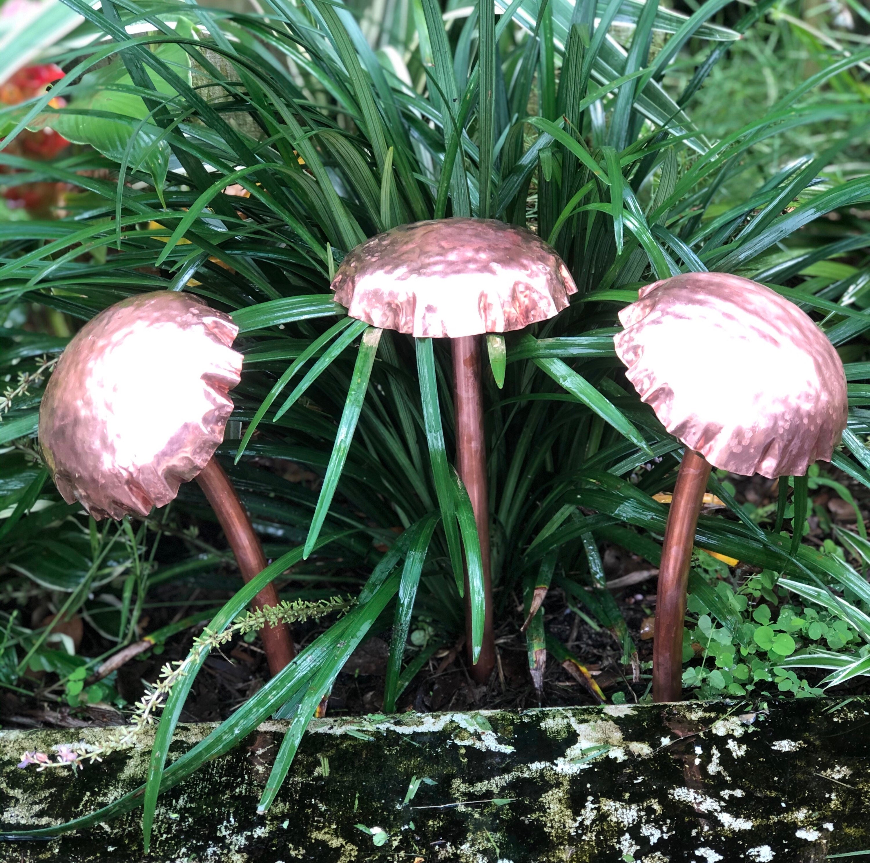 Large Copper Mushrooms Trio Metal Garden Sculpture Art Etsy