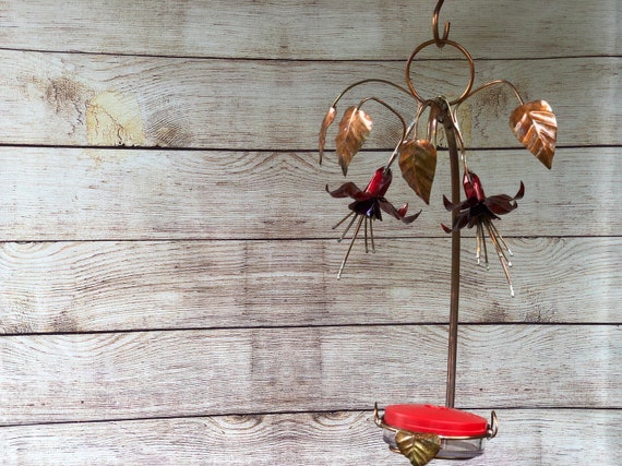 Hummingbird Feeder Copper Fuchsia Flower Etsy