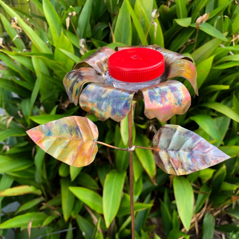 Hummingbird Feeder Copper Flower Pot Plant Stake Etsy