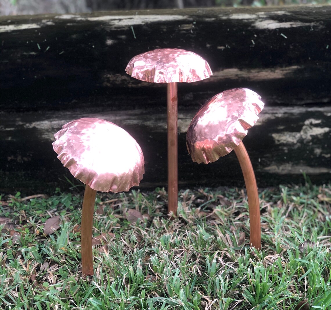 Large Copper Mushrooms Trio Metal Garden Sculpture Art Etsy