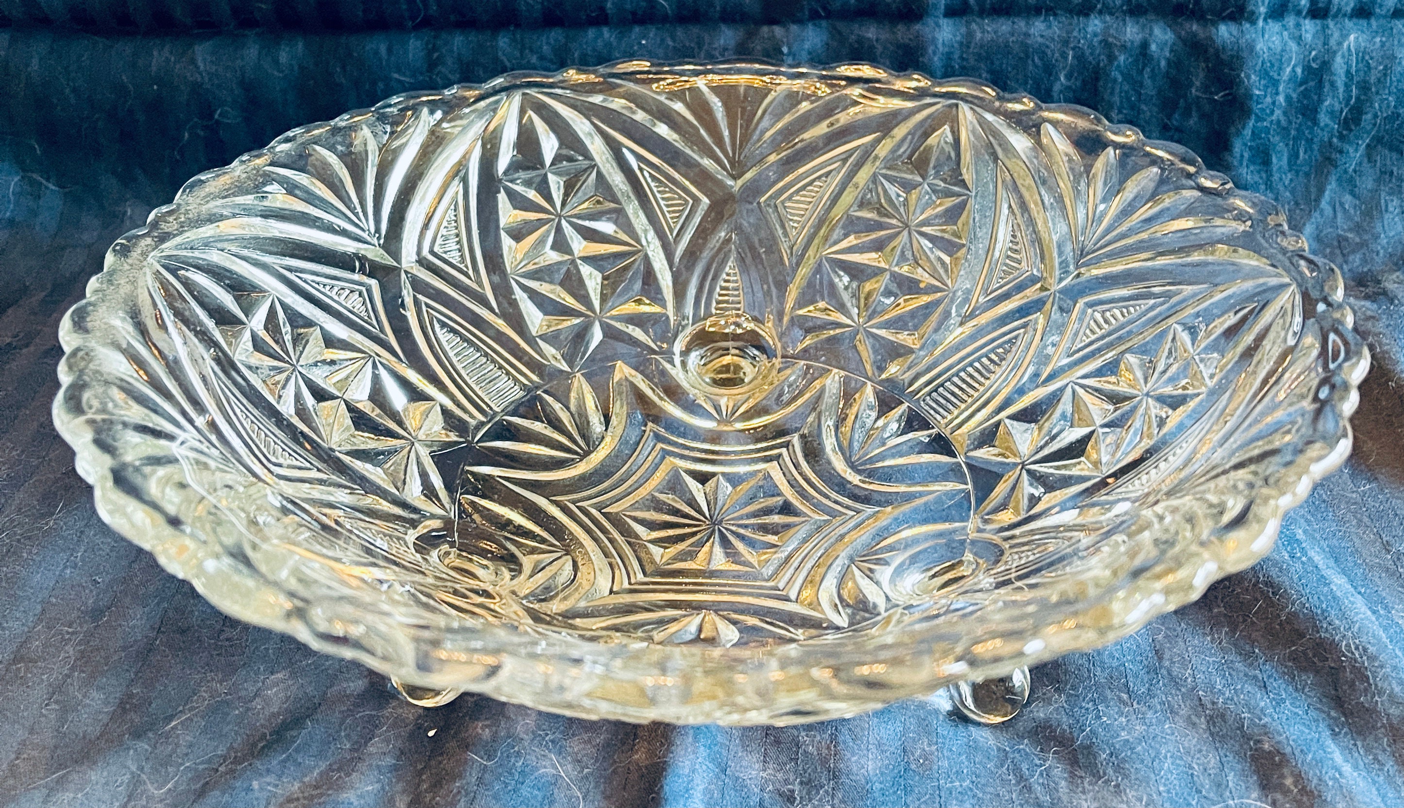 Vintage 3 Legged Clear Glass Serving Bowl Etsy