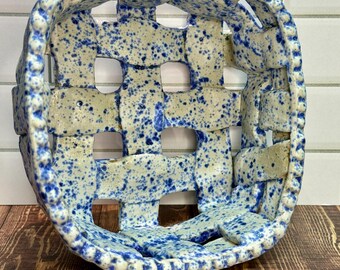 Hand-Built Speckled Lattice Basket-blue speckled