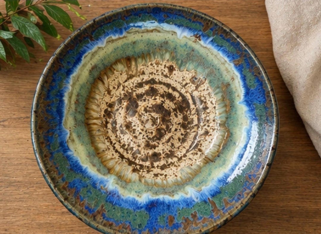 Handmade Wheel Thrown Pottery Bowl – Turquoise Brown Accents, Glossy ...