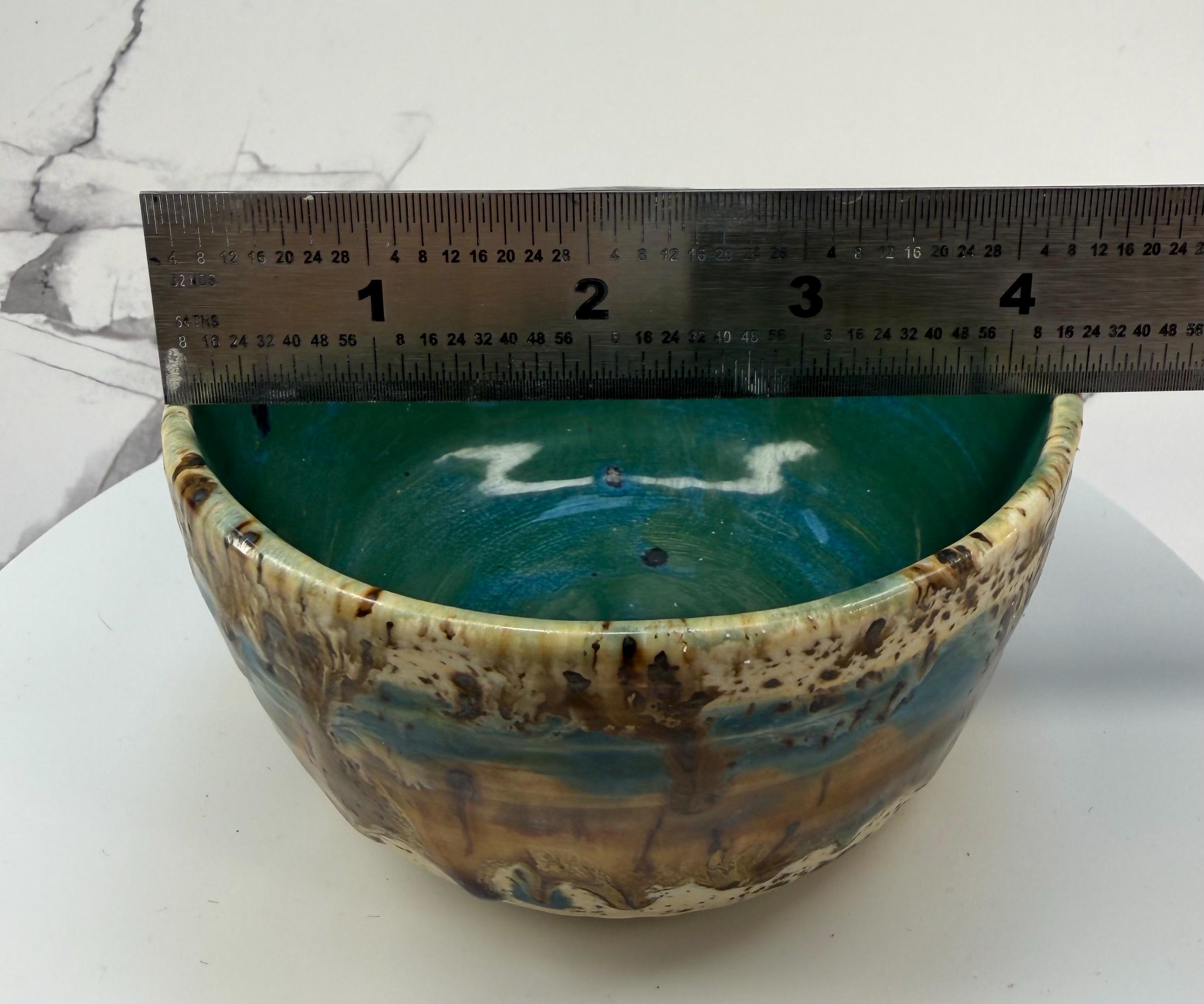 Handmade Turquoise Brown Accent Pottery Bowl – Wheel Thrown Ceramic ...