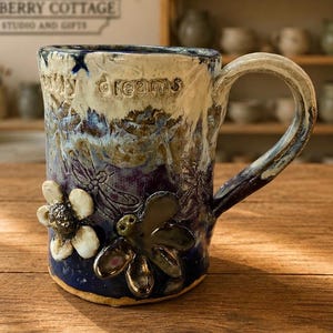 Handbuilt Pottery Mug | Sculpted Mug | Handmade Ceramic Mug | Dragonfly and Flower | Mug |Artisan Mug