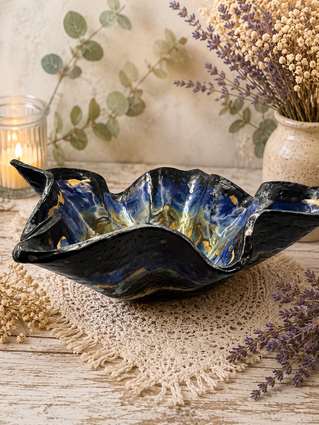 青色 球形 陶器 金色装飾 Blue Gold Pottery - Etsy