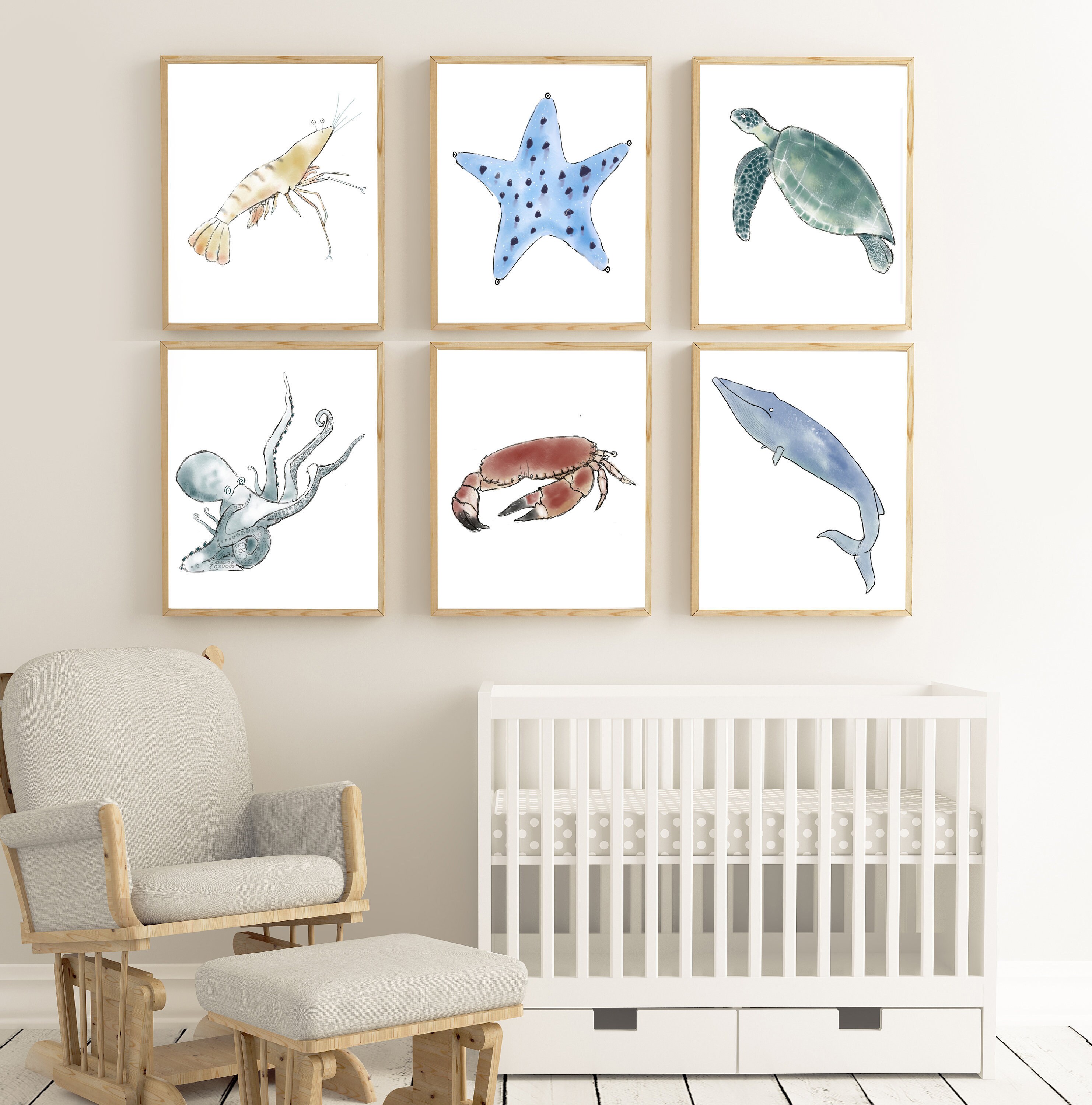 Sea Life Print Set Nursery Decor Kids Room Wall Art Etsy