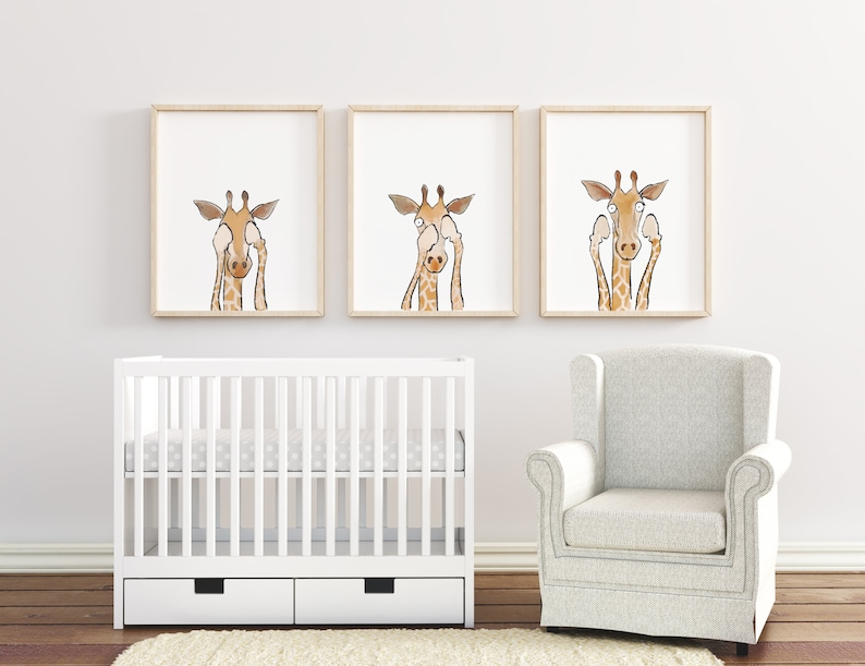 Giraffe Peek A Boo Nursery Wall Art Safari Animals Safari Nursery Decor