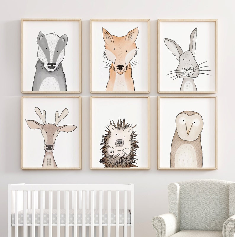 Nursery Decor Woodland Forest Animal Nursery Print Set Nursery Wall Art