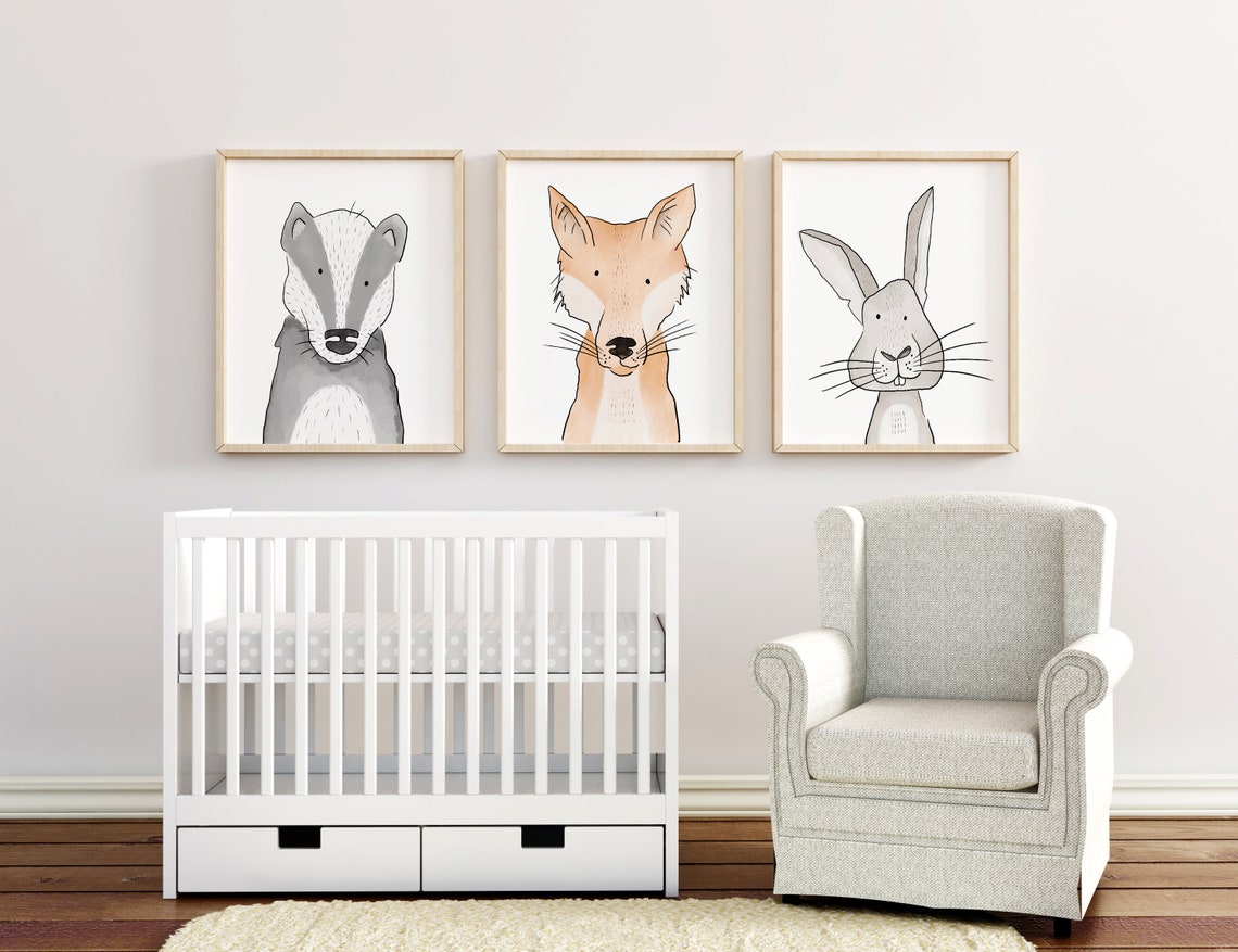 Woodland Forest Animal Nursery Print Set Nursery Decor Etsy