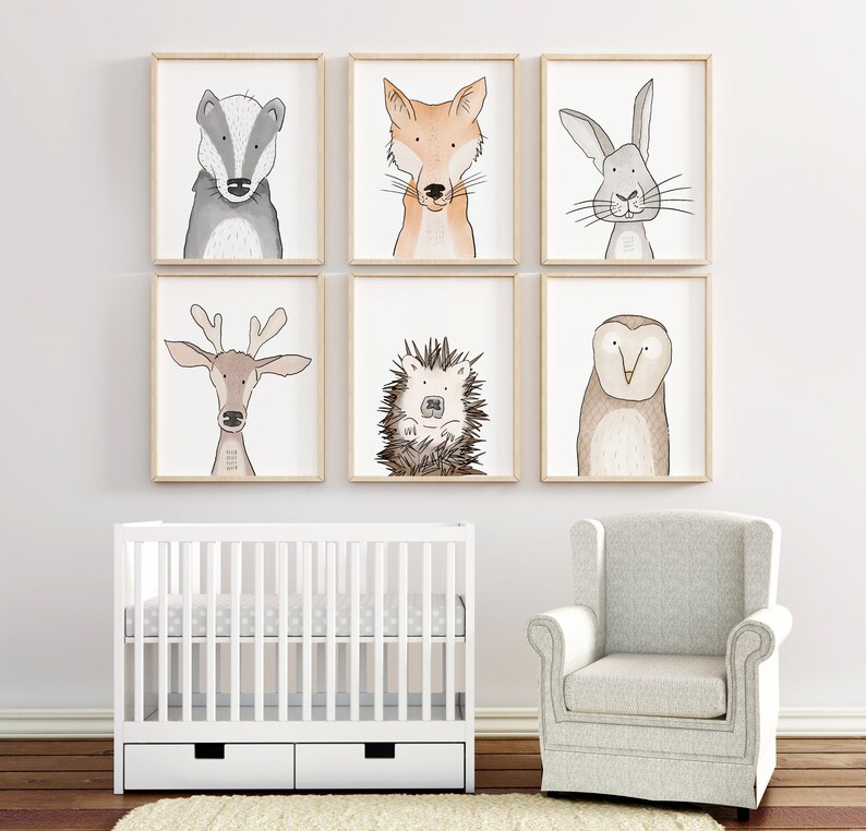 Nursery Decor Woodland Forest Animal Nursery Print Set Nursery Wall Art