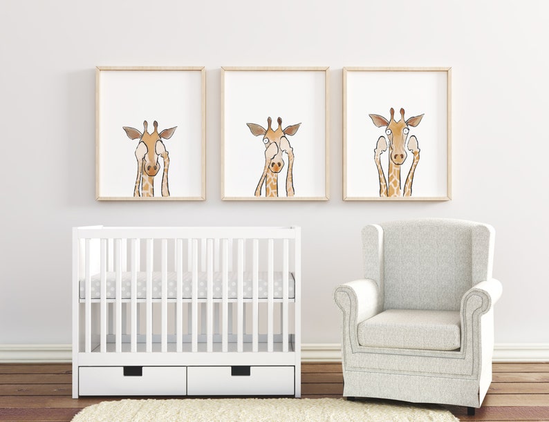 Giraffe Peek A Boo Nursery Wall Art Safari Animals Safari Nursery Decor