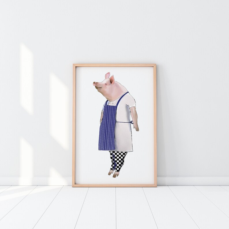 Pig Print Pig Poster Digital Download Kitchen Décor Pig Etsy
