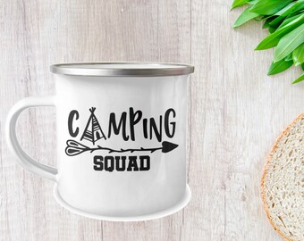 Camping Squad Enamel Cup, Campfire Mug, Camper Mug, Adventure Mug, Hiking Mug, Outdoor Mug, 12oz Enamel Cup, Adventure Gift, Hiking Gift