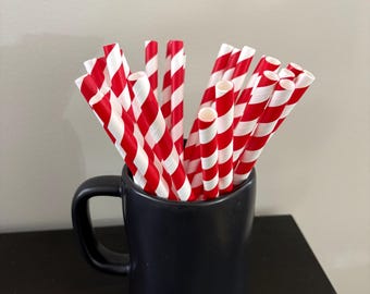 Pack of 25 Red and  White Paper Straws - Holidays, events, crafts, etc